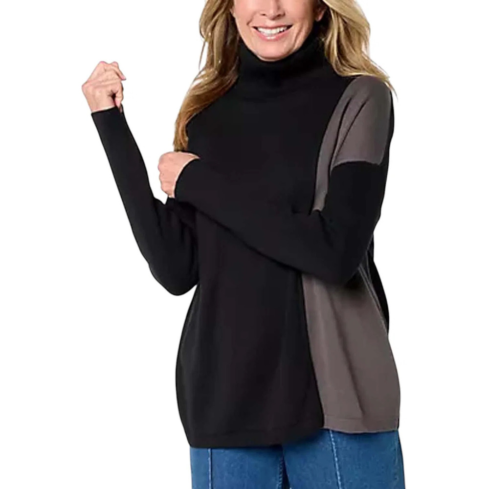 Peace Love World Women's Turtleneck Crossover Sweater Black - Regular